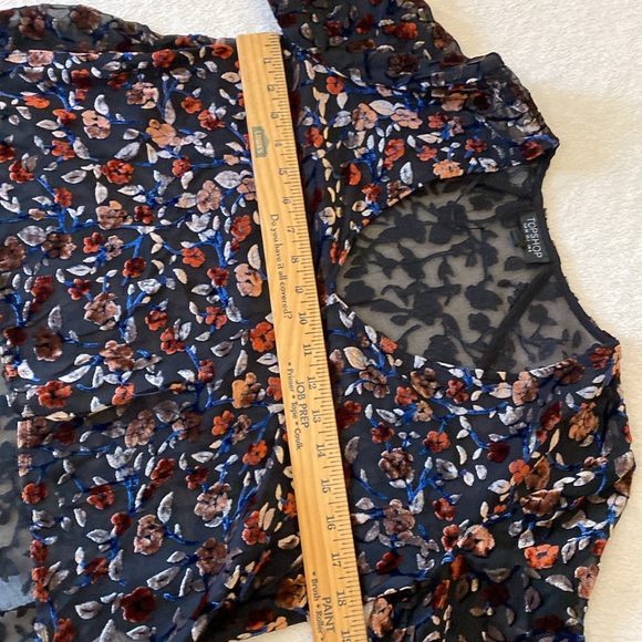 TopShop Long Sleeve Top Women’s 2 Burnt Velvet see thx bell sleeve evening top - Picture 12 of 13